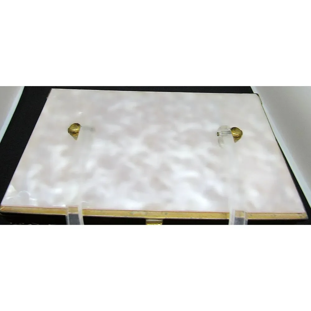 Lucite pearl purse box brass filigree trim with Mirror handbag 1950 mid century